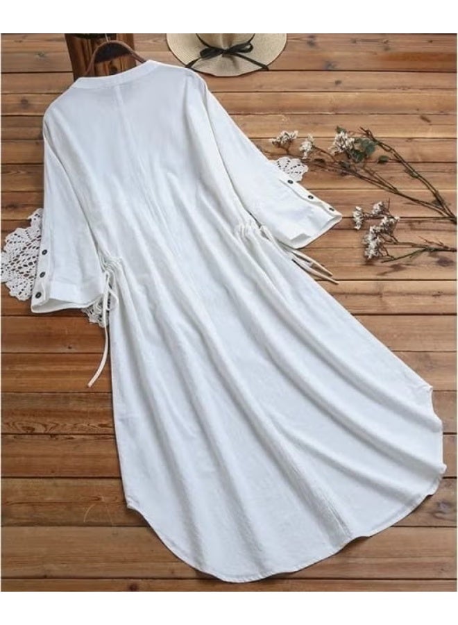Barbora Casual Long Dress with Gathered Detail - Image 2